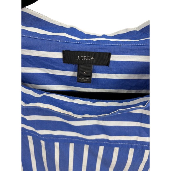 J Crew Blue White Stripe Neck Button Shoulder Long Sleeve Blouse Top Size 4 - Picture 2 of 4